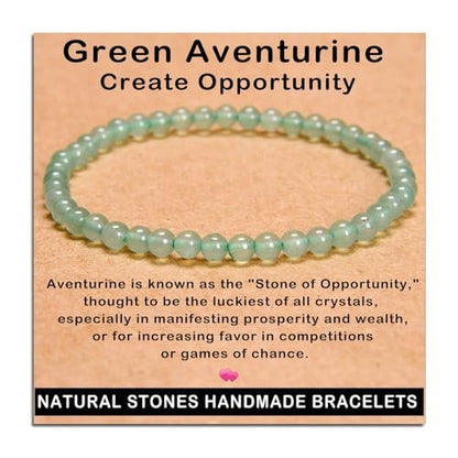 AD Beads Handmade Gemstone Stretch Elastic Bracelet Crystal Healing Reiki Nature's Beauty and Spiritual Essence Unisex (4mm, Green Aventurine (Opportunity))