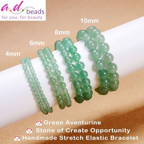 AD Beads Handmade Gemstone Stretch Elastic Bracelet Crystal Healing Reiki Nature's Beauty and Spiritual Essence Unisex (4mm, Green Aventurine (Opportunity)) - görsel 4