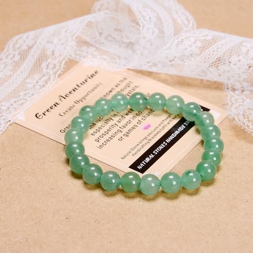 AD Beads Handmade Gemstone Stretch Elastic Bracelet Crystal Healing Reiki Nature's Beauty and Spiritual Essence Unisex (4mm, Green Aventurine (Opportunity)) - görsel 6