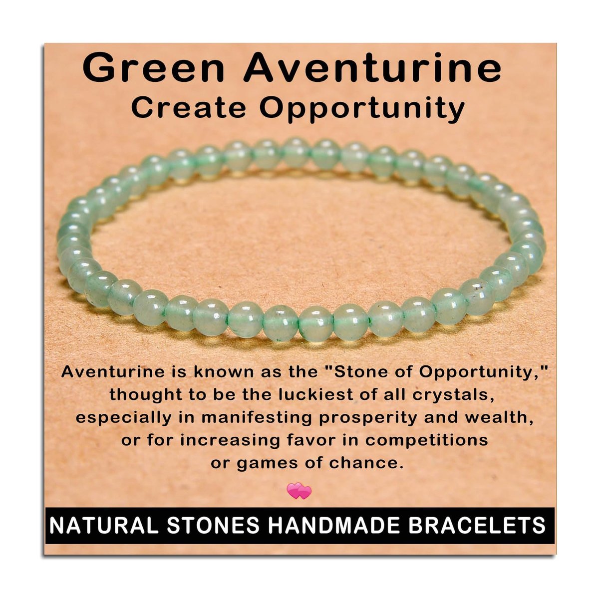 AD Beads Handmade Gemstone Stretch Elastic Bracelet Crystal Healing Reiki Nature's Beauty and Spiritual Essence Unisex (4mm, Green Aventurine (Opportunity)) - görsel 1