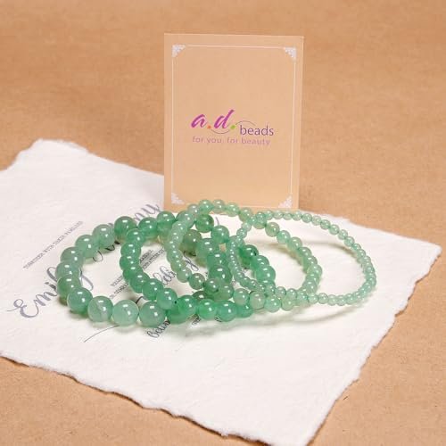 AD Beads Handmade Gemstone Stretch Elastic Bracelet Crystal Healing Reiki Nature's Beauty and Spiritual Essence Unisex (4mm, Green Aventurine (Opportunity)) - görsel 8