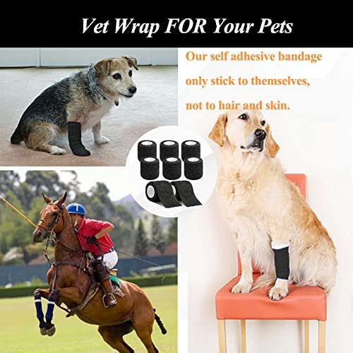 CIYAGPOOU 12 Pack Self Adhesive Bandage Wrap, 2 Inches x 5 Yards, Black Vet Wrap - Flexible, Stretchy, Cohesive Bandage for First Aid, Sprains Protection - görsel 12