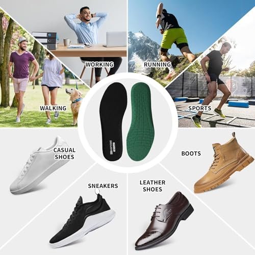 CCSOFTIME Insoles for Men and Women Replacement Shoe Inserts for Comfort Shock Absorption Breathable Shoe Liners for Running Walking, Hiking, Working, Trim to Fit Black W12-15/M10-13 - görsel 1