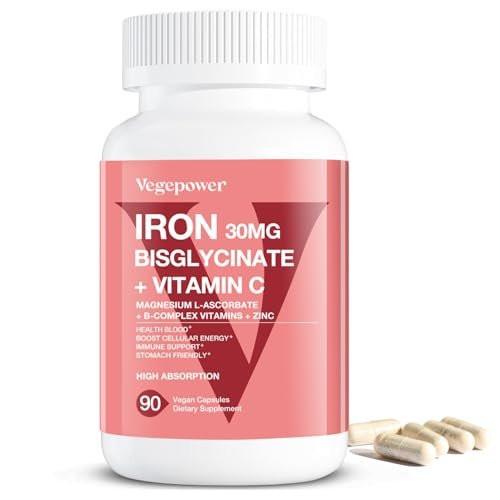 VEGEPOWER Iron Bisglycinate 30 mg with Vitamin C - High Absorption Iron Supplements for Anemia, Energy & Healthy Red Blood Cells - Gentle on Stomach, Non-Constipating, Non-GMO - 90 Vegan Capsules - görsel 15