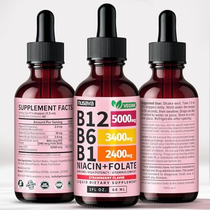 (2 Pack) Vitamin B12 and B6 Liquid Drops, B12 Sublingual Vitamin B Complex - B 12 Vitamin 5000mcg - B12 Methylcobalamin for Energy, Brain, Heart Support with 27,200 mcg, Grape Flavor, 80 Servings