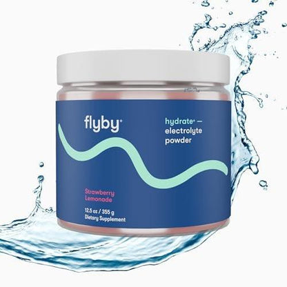 Flyby Electrolytes Powder - No Added Sugar, Naturally Sweetened, Strawberry Lemonade - 30 Days Supply