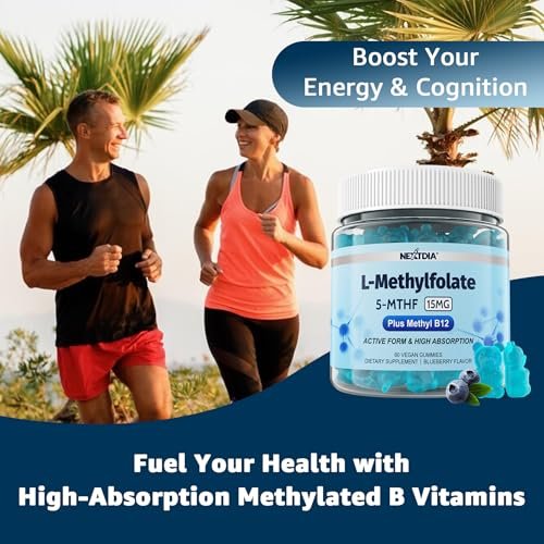 L-MethylFolate 15mg & Methyl B12 Gummies, Methylated B1, B2, B6 Multivitamins - Active 5-MTHF & High Absorption - Supports MTHFR Gene, Cognition, Homocysteine Levels, Folate Metabolism, Vegan, 60 Cts - görsel 1