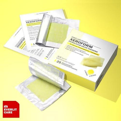 EVERLIT Xeroform Petrolatum Dressing | Sterile, Non-Adherent Occlusive Fine Mesh Gauze Pad | Non-Toxic, Gentle Patch for Burns, Laceration, Surgical Incisions & Skin Grafts (2" x 2" | Pack of 25)