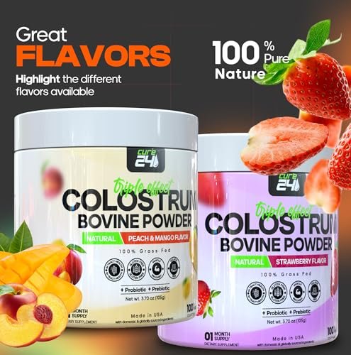 Cure24 Bovine Colostrum X3 Supplement Powder for Humans, 100% Pure Whole Natural Grass Fed Superfood, High IgG, Plus Probiotic & Prebiotic, Unflavored, Made in USA - görsel 6