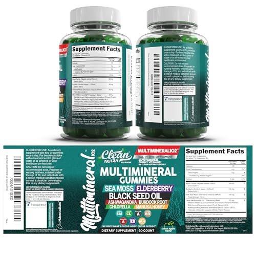 Sea Moss Gummies | Clinically Tested - Black Seed Oil Ashwagandha Elderberry Burdock Root Chlorella Manuka Honey - Vegan Irish Sea Moss Gummy Vitamins for Adults Kids Men Women - Green Apple Flavor - görsel 6