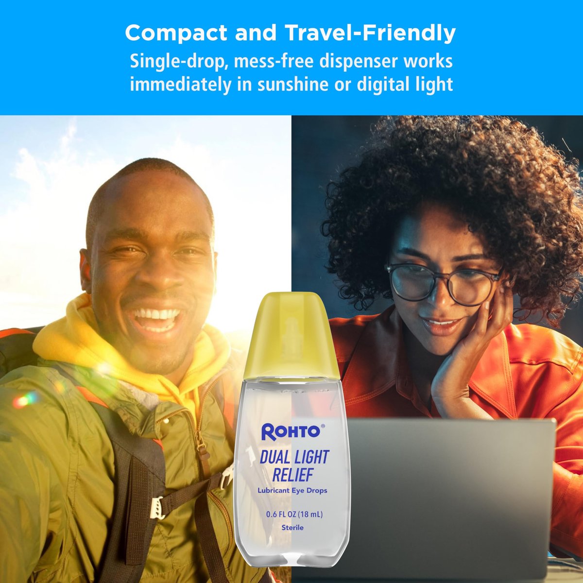 Rohto Dual Light Relief Cooling Lubricant Eye Drops, Protect Against Sun Irritation & Digital Eye Strain, Fast-Acting Relief of Dry Eyes, Grittiness, Burning & Stinging, 0.6 fl oz - görsel 9