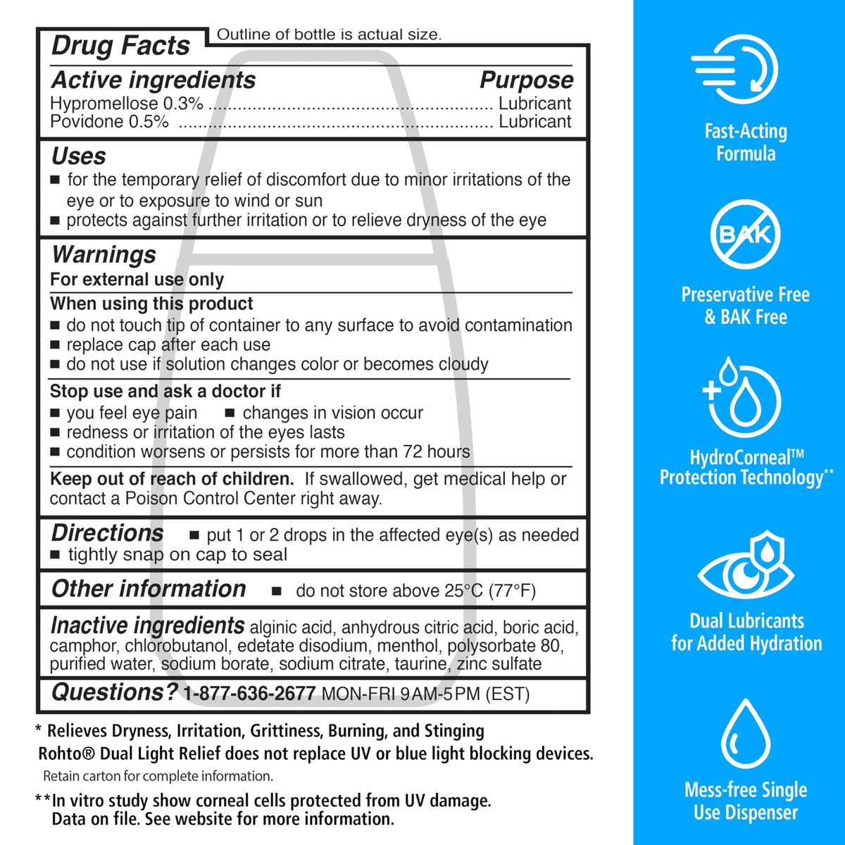Rohto Dual Light Relief Cooling Lubricant Eye Drops, Protect Against Sun Irritation & Digital Eye Strain, Fast-Acting Relief of Dry Eyes, Grittiness, Burning & Stinging, 0.6 fl oz - görsel 13