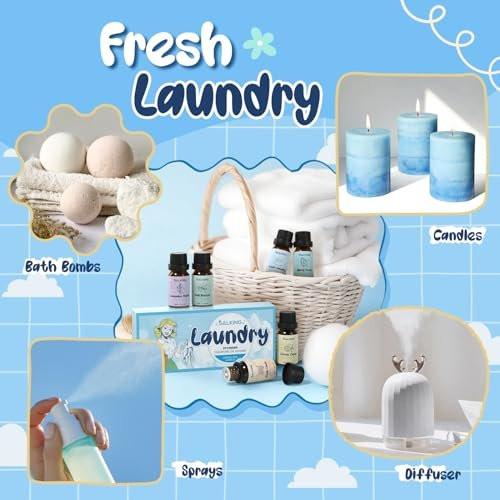 SALKING Laundry Fragrance Oils, Premium Essential Oil for Diffuser, Scented Oil Gift Set for Soap Candle Making - Citrus Clean, Fresh Laundry, Fresh Linen, Lavender Fields, Still Breeze, Minty Fresh - görsel 2