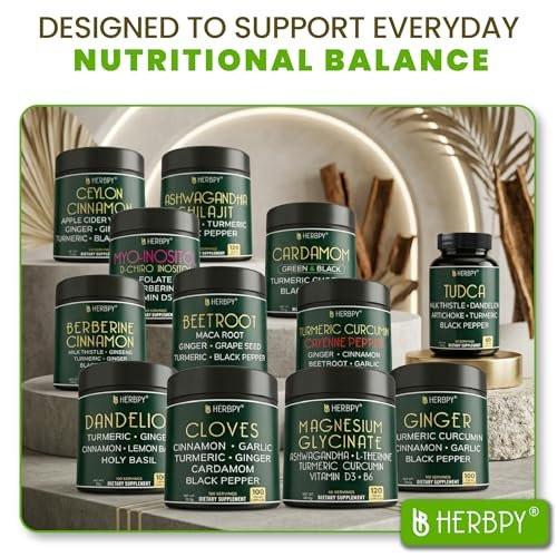Herbpy 5in1 Ginger and Turmeric Supplements with Ceylon Cinnamon, Garlic - Digestion, Immune, Brain & Heart Health Support - 100 Ginger Capsules - görsel 5