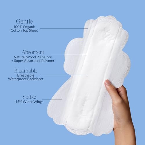 100% Large Organic Pads for Women, Ultra Thin Heavy Flow Sanitary Napkins with Wings, Unscented Cotton Pads, Super Absorbency Feminine Extra Coverage Menstrual Period Pad (Large, Size 4, 48ct) - görsel 9