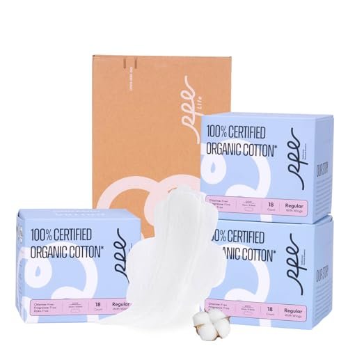 100% Organic Pads for Women 54ct, Ultra Thin Unscented Feminine Period-Pads with Wing, Regular Absorbency Sanitary Pad, Organic Cotton Pad Menstrual (Regular, Size 3, 54 Count) - görsel 2