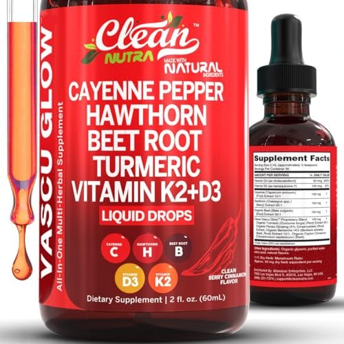 Clean Nutra Cayenne Pepper Drops Supplement Liquid + Hawthorn Berry, Vitamin D3 K2 Beet Root Powder, Ceylon Cinnamon, Turmeric Curcumin, Organic Panax Ginseng, Berberine Extract 1 Pack - görsel 2