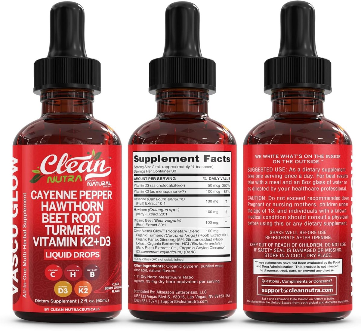 Clean Nutra Cayenne Pepper Drops Supplement Liquid + Hawthorn Berry, Vitamin D3 K2 Beet Root Powder, Ceylon Cinnamon, Turmeric Curcumin, Organic Panax Ginseng, Berberine Extract 1 Pack - görsel 17