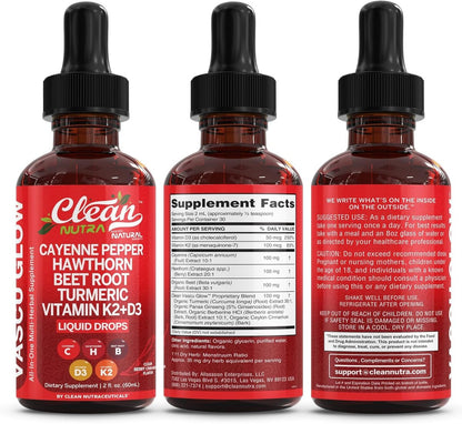 Clean Nutra Cayenne Pepper Drops Supplement Liquid + Hawthorn Berry, Vitamin D3 K2 Beet Root Powder, Ceylon Cinnamon, Turmeric Curcumin, Organic Panax Ginseng, Berberine Extract 1 Pack