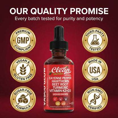 Clean Nutra Cayenne Pepper Drops Supplement Liquid + Hawthorn Berry, Vitamin D3 K2 Beet Root Powder, Ceylon Cinnamon, Turmeric Curcumin, Organic Panax Ginseng, Berberine Extract 1 Pack