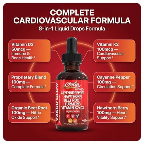 Clean Nutra Cayenne Pepper Drops Supplement Liquid + Hawthorn Berry, Vitamin D3 K2 Beet Root Powder, Ceylon Cinnamon, Turmeric Curcumin, Organic Panax Ginseng, Berberine Extract 1 Pack - görsel 8
