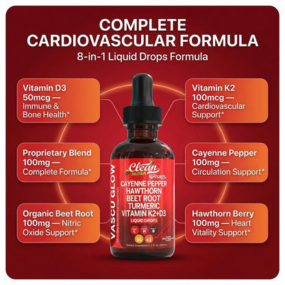 Clean Nutra Cayenne Pepper Drops Supplement Liquid + Hawthorn Berry, Vitamin D3 K2 Beet Root Powder, Ceylon Cinnamon, Turmeric Curcumin, Organic Panax Ginseng, Berberine Extract 1 Pack