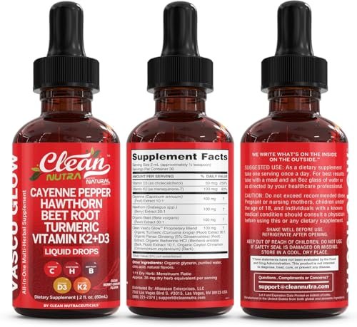 Clean Nutra Cayenne Pepper Drops Supplement Liquid + Hawthorn Berry, Vitamin D3 K2 Beet Root Powder, Ceylon Cinnamon, Turmeric Curcumin, Organic Panax Ginseng, Berberine Extract 1 Pack - görsel 18
