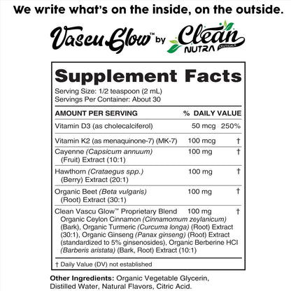 Clean Nutra Cayenne Pepper Drops Supplement Liquid + Hawthorn Berry, Vitamin D3 K2 Beet Root Powder, Ceylon Cinnamon, Turmeric Curcumin, Organic Panax Ginseng, Berberine Extract 1 Pack