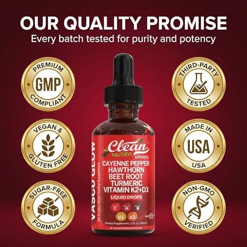 Clean Nutra Cayenne Pepper Drops Supplement Liquid + Hawthorn Berry, Vitamin D3 K2 Beet Root Powder, Ceylon Cinnamon, Turmeric Curcumin, Organic Panax Ginseng, Berberine Extract 1 Pack - görsel 16