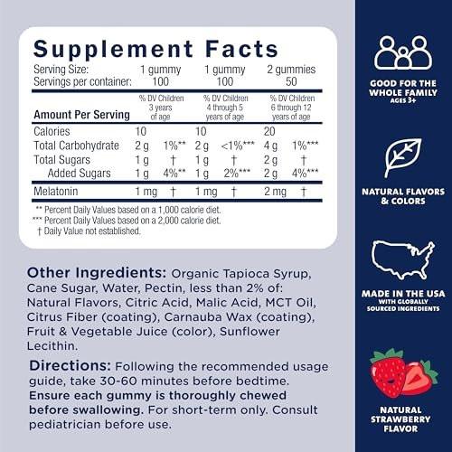 Mommy's Bliss Kids Sleep Melatonin Gummies, Non Habit-Forming with No Artificial Colors, Flavors or Gelatin - Age 3 Years+ - Strawberry Flavor - 100 Sleep Gummies - görsel 9