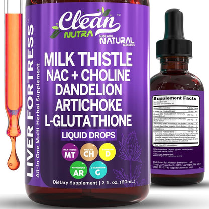 Clean Nutraceuticals Milk Thistle NAC Liver Cleanse Detox & Repair Supplement – Liquid Drops with Dandelion, Artichoke, Chanca Piedra, Choline, L-Glutathione, Burdock, Schisandra – 2 Fl Oz