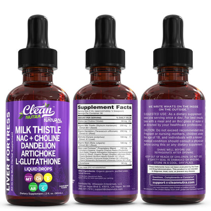 Clean Nutraceuticals Milk Thistle NAC Liver Cleanse Detox & Repair Supplement – Liquid Drops with Dandelion, Artichoke, Chanca Piedra, Choline, L-Glutathione, Burdock, Schisandra – 2 Fl Oz