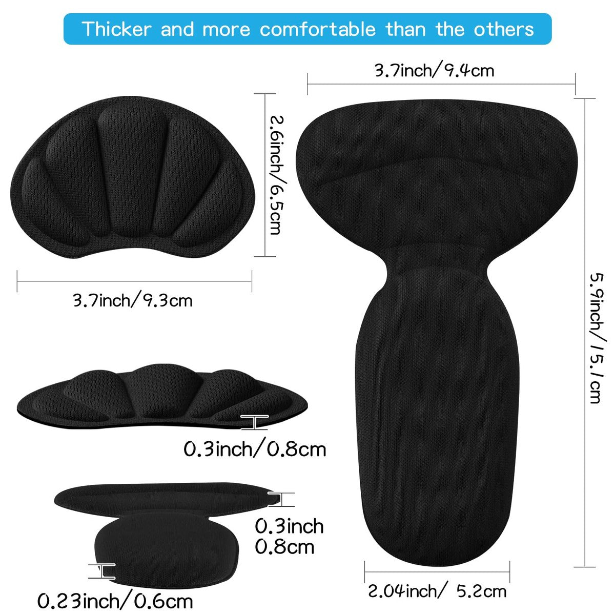 Adhesive Heel Cushion Pads for Loose Shoes, Too Big Boots, Back of Heel Grips Inserts for Women Men, Heel Guards Liners for Improving Shoe Fit, 4pcs-Black+4pcs-Black - görsel 9