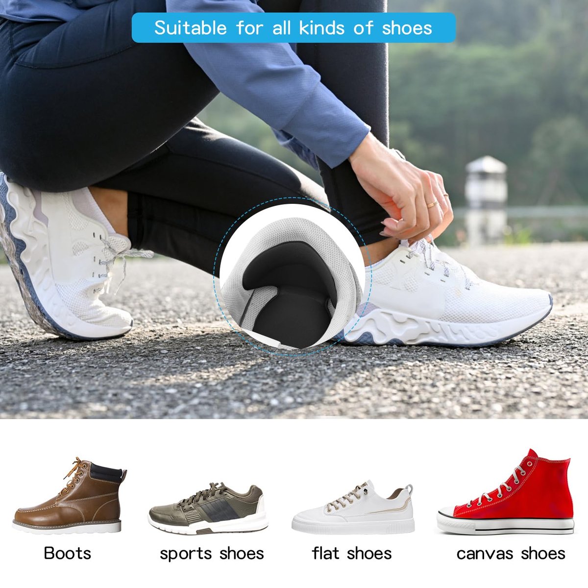 Adhesive Heel Cushion Pads for Loose Shoes, Too Big Boots, Back of Heel Grips Inserts for Women Men, Heel Guards Liners for Improving Shoe Fit, 4pcs-Black+4pcs-Black - görsel 13
