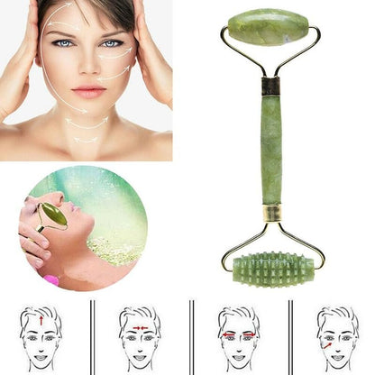 Sbnnfikeb 5Pcs Jade Roller & Gua Sha Set - Jade Facial Beauty Tools Kit for Daily Home Skin Care & Self Care Gift