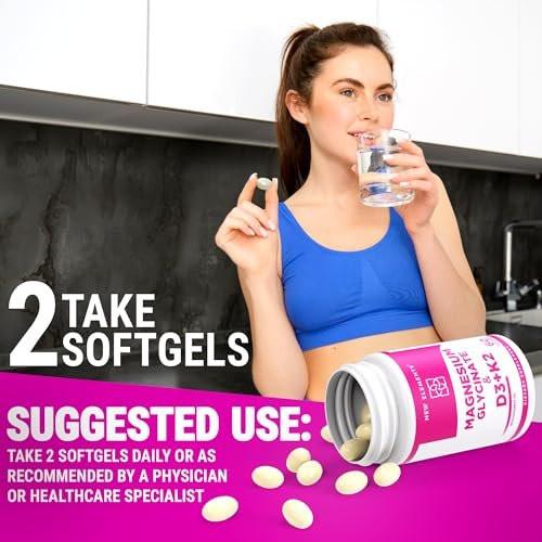 Magnesium Glycinate 500mg with High-Potency Vitamin D3 10,000 IU & Vitamin K2 200mcg | Enhanced with Coconut Oil for Optimal Absorption | Non-GMO, Gluten-Free, Sugar-Free Softgels (60 softgels) - görsel 8