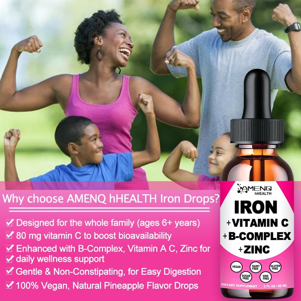 Iron Supplement for Women Men & Kids, Iron Vitamin C, A, B-Complex, Vegan Iron Drops High Potency Liquid Vitamin & Iron Supplements for Anemia, Red Blood Cell, Energy, Blood Builder, Gentle - görsel 10