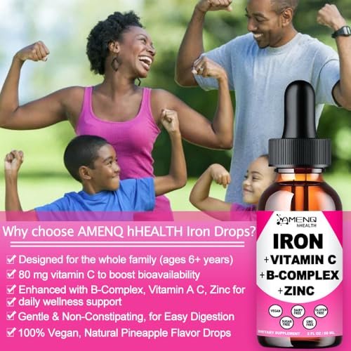 Iron Supplement for Women Men & Kids, Iron Vitamin C, A, B-Complex, Vegan Iron Drops High Potency Liquid Vitamin & Iron Supplements for Anemia, Red Blood Cell, Energy, Blood Builder, Gentle - görsel 9