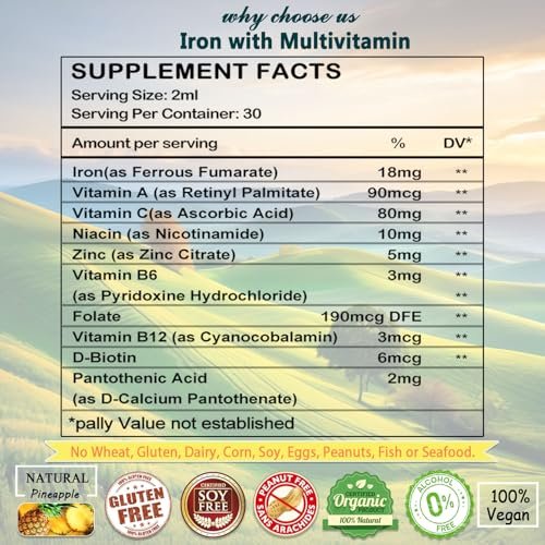 Iron Supplement for Women Men & Kids, Iron Vitamin C, A, B-Complex, Vegan Iron Drops High Potency Liquid Vitamin & Iron Supplements for Anemia, Red Blood Cell, Energy, Blood Builder, Gentle - görsel 13