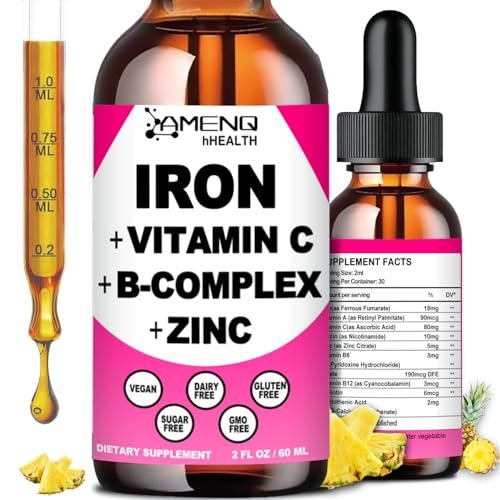 Iron Supplement for Women Men & Kids, Iron Vitamin C, A, B-Complex, Vegan Iron Drops High Potency Liquid Vitamin & Iron Supplements for Anemia, Red Blood Cell, Energy, Blood Builder, Gentle - görsel 2