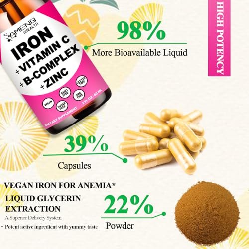 Iron Supplement for Women Men & Kids, Iron Vitamin C, A, B-Complex, Vegan Iron Drops High Potency Liquid Vitamin & Iron Supplements for Anemia, Red Blood Cell, Energy, Blood Builder, Gentle - görsel 11