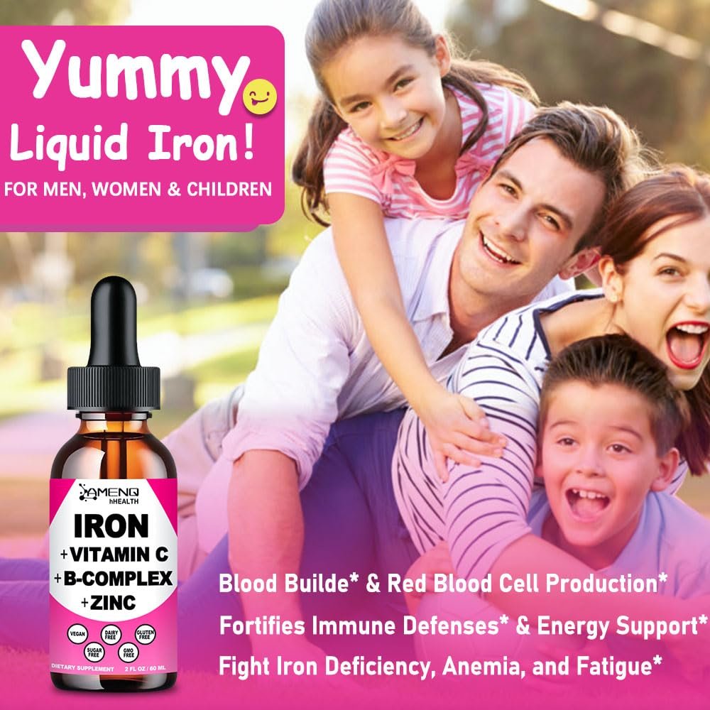 Iron Supplement for Women Men & Kids, Iron Vitamin C, A, B-Complex, Vegan Iron Drops High Potency Liquid Vitamin & Iron Supplements for Anemia, Red Blood Cell, Energy, Blood Builder, Gentle - görsel 8