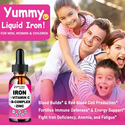 Iron Supplement for Women Men & Kids, Iron Vitamin C, A, B-Complex, Vegan Iron Drops High Potency Liquid Vitamin & Iron Supplements for Anemia, Red Blood Cell, Energy, Blood Builder, Gentle
