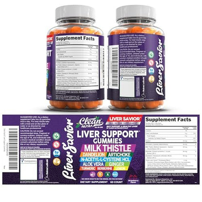 Clean Nutra Liver Cleanse Detox & Repair Gummies | Milk Thistle Gummy Liver Support Vitamins | Dandelion, Artichoke, Aloe Vera, Ginger, Berberine, Lemon, N-Acetyl-L-Cysteine, Turmeric Supplement HCL