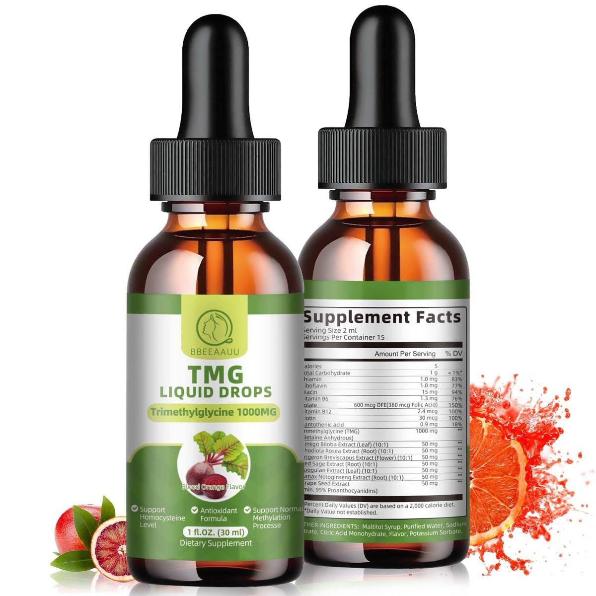TMG Supplements 1000MG - Trimethylglycine Liquid Drops, Betaine High Absorption, Supports Methylation, Liver Wellness & Cognitive, Non-GMO, Vegan, Blood Orange Flavor, 1 Fl.Oz (2 Pack) - görsel 17