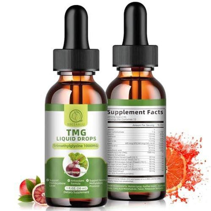 TMG Supplements 1000MG - Trimethylglycine Liquid Drops, Betaine High Absorption, Supports Methylation, Liver Wellness & Cognitive, Non-GMO, Vegan, Blood Orange Flavor, 1 Fl.Oz (2 Pack)