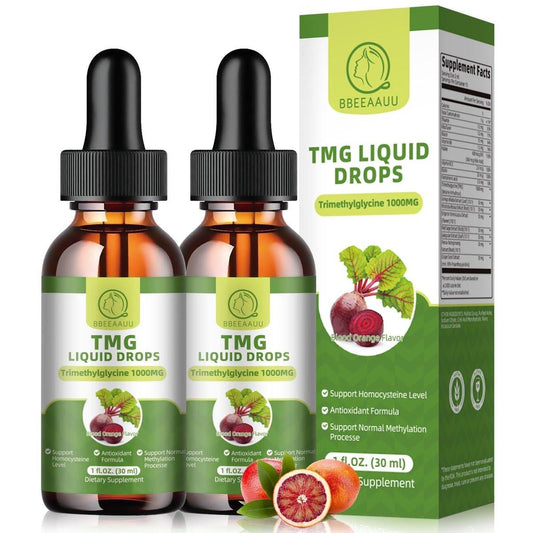 TMG Supplements 1000MG - Trimethylglycine Liquid Drops, Betaine High Absorption, Supports Methylation, Liver Wellness & Cognitive, Non-GMO, Vegan, Blood Orange Flavor, 1 Fl.Oz (2 Pack)