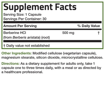 Bronson Berberine As Berberine HCI Berberis Aristata 500mg Per Vegetarian Capsule Non-GMO, 30 Vegetarian Capsules