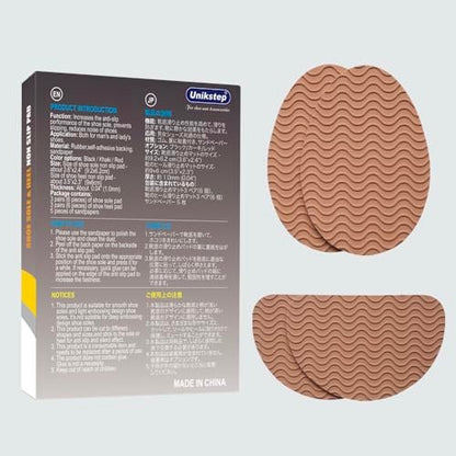 UNIKSTEP 6 Pairs (12 Pieces) Shoe Sole Non Slip Pads, Anti Skid Self Adhesive Rubber Grips, Shoe Bottom Front Sole and Heel Noise Reduction Protector Cushions (Khaki with Wave Pattern)
