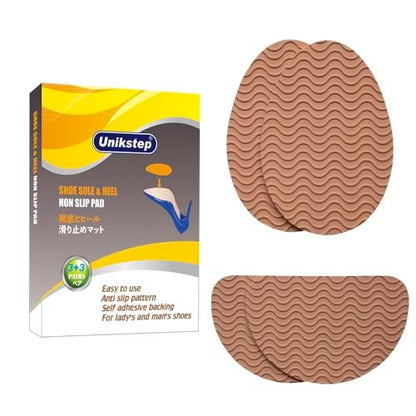 UNIKSTEP 6 Pairs (12 Pieces) Shoe Sole Non Slip Pads, Anti Skid Self Adhesive Rubber Grips, Shoe Bottom Front Sole and Heel Noise Reduction Protector Cushions (Khaki with Wave Pattern)